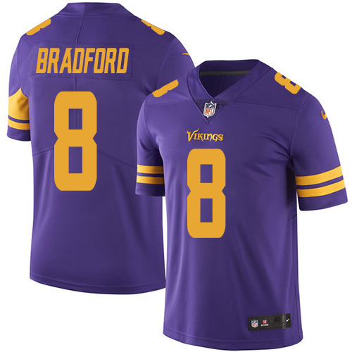 Men's Elite Sam Bradford Nike Jersey Purple - #8 Rush NFL Minnesota Vikings